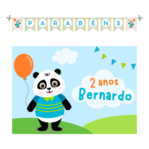 Kit Decoração Panda – Bandeirola Parabéns + Painel