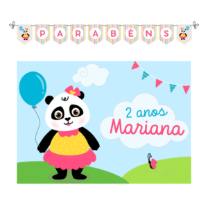 Kit Decoração Panda – Bandeirola Parabéns + Painel