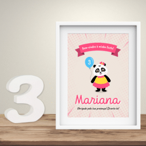 Quadro aniversário Panda Rosa
