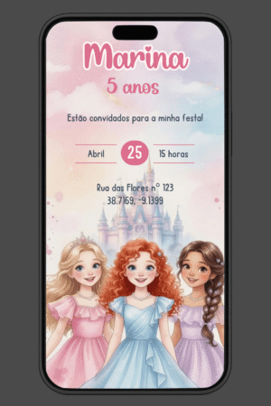 convite animado Princesas