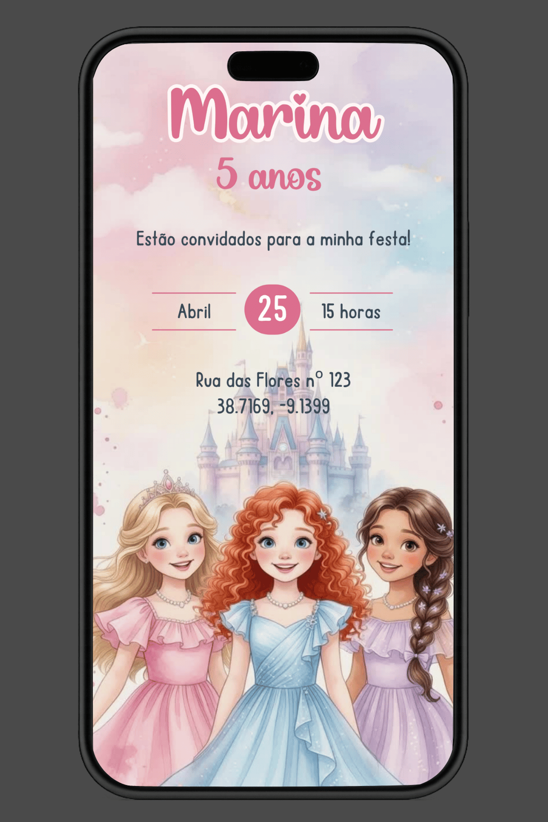 convite animado Princesas